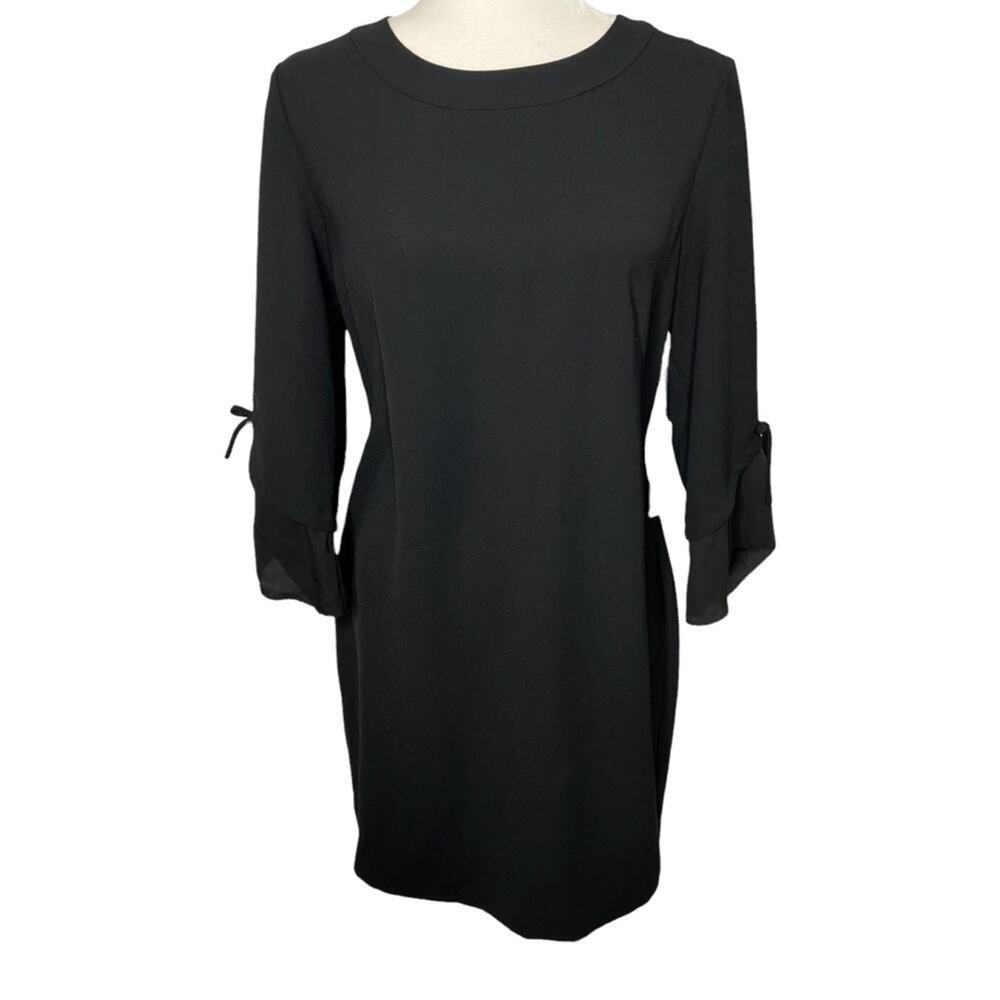 Chelsea28 Size M Black Mini Sheath Dress Bateau Neck‎ 3/4 Accent Sleeves New